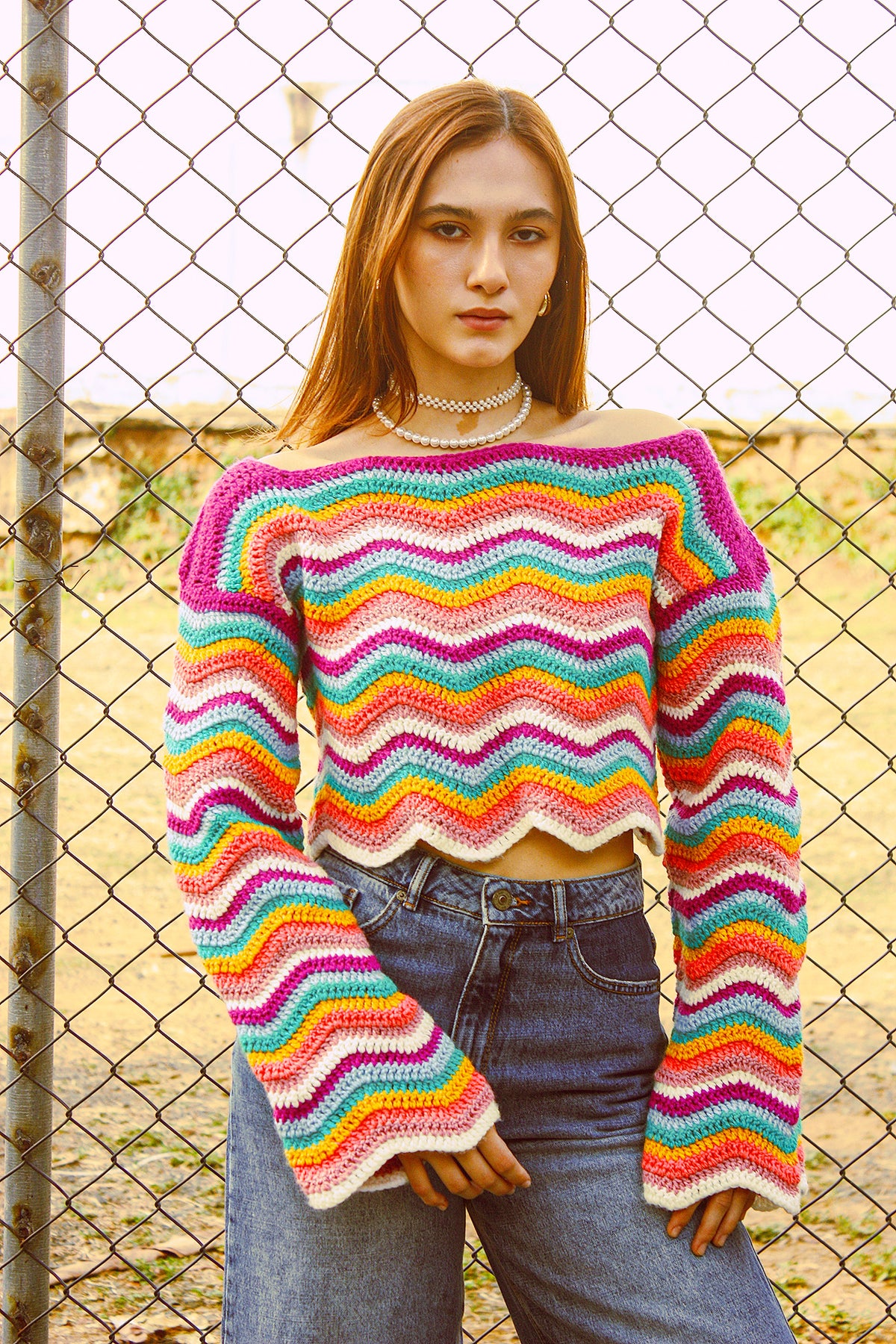 Saco Crochet Ondas Multicolor - Magenta
